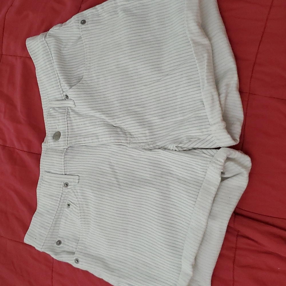 Size 30 white with baby blue pinstripe shorts